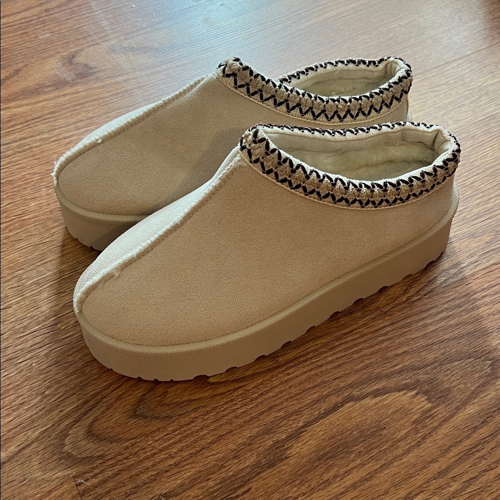 Beige Slip-On Platform Shoes